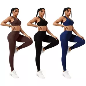 Women’s Seamless Workout Set - High Waist Leggings & Sports Bra - Gym & Yoga - Picture 1 of 18