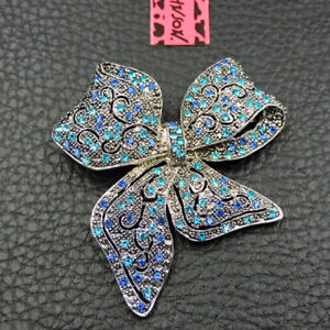 Betsey Johnson Blue Enamel Crystal Exquisite Bowknot Charm Woman's Brooch Pin 