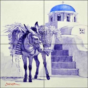 Mediterrane Fliese Backsplash Keramik Wandbild Senkarik Esel Bray Kunst MSA198 - Bild 1 von 7