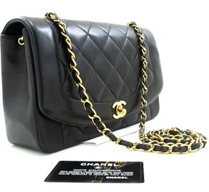 p47 CHANEL Authentic Diana Flap Chain Shoulder Bag Black Quilted Lambskin Purse - Picture 1 of 17