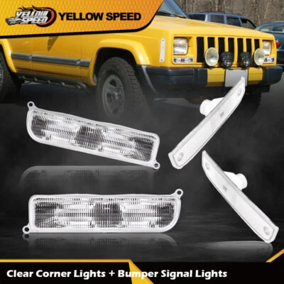 Fit For 97-01 Jeep Cherokee Clear Corner Signal Lights+Bumper Lamps Left+Right - Image 1 of 4
