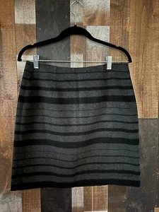 Banana Republic Wool Blend Mini Skirt 8 Gray Black Stripe Lined Winter Workwear - Picture 1 of 10