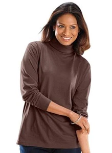 LADIES LONG SLEEVE ROLL NECK COTTON  LYCRA QUALITY STRETCH TOPS 6" NECK(2217) - Picture 1 of 29