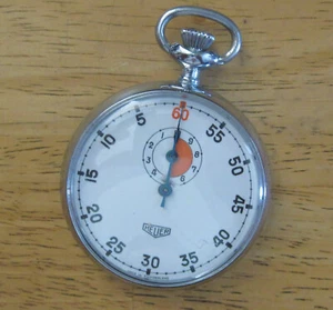 HEUER STOPWATCH CIRCA 1950s, 10 MIN 60 SEC COUNTDOWN TIMER, ORANGE & BLUE ACCENT - Picture 1 of 10