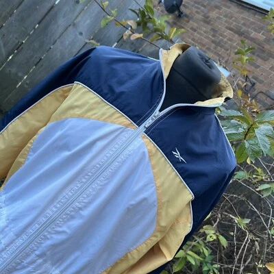 Vintage 90s Reebok Windbreaker Full Zip Track Jacket Retro Blue White Yellow L - Image 1 of 4