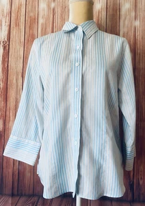 Women’s Size 12 Blouse Foxcroft Non-Iron Button Down Striped 3/4 Sleeves Soft  - Picture 1 of 10