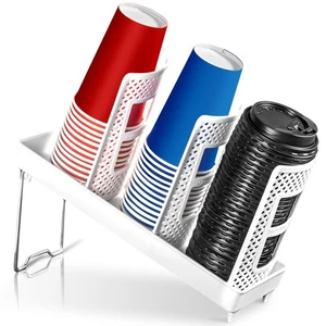 Paper Cup and Lid Holder, Disposable Coffee Cup Dispenser, 3-Slot Upright Pap... - Picture 1 of 7