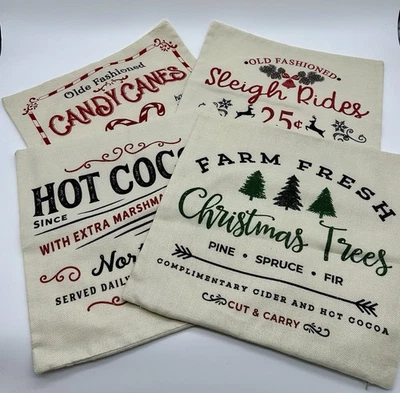 Farmhouse Christmas Pillow Covers 20X20 Set of 4 Winter Holiday Decorations Xmas - Image 1 of 4