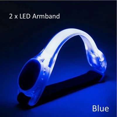 2 Pack LED Safety armbands Flashing Running cycling Night light Blue - Image 1 of 4