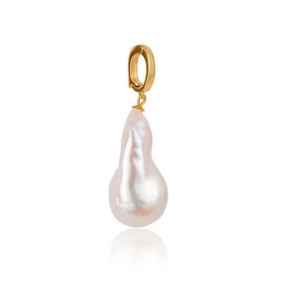 Large Solid Gold Plated 925 Sterling Silver Genuine Baroque Pearl Pendant - Image 1 of 4