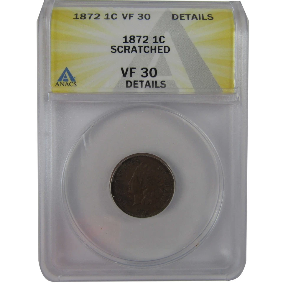1872 Indian Head Cent VF 30 Details ANACS Penny 1c Coin SKU:CPC1186 - Image 1 of 4