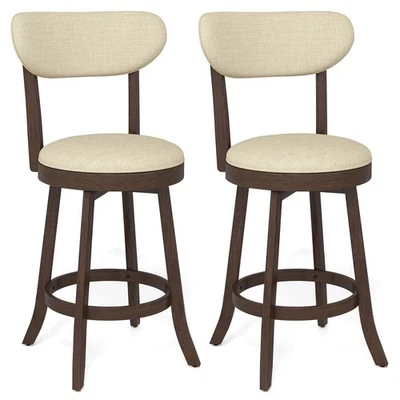 25.5" Counter Height Chairs Set of 2 w/ Padded Seat & Backrest Rubber Wood - Image 1 of 4