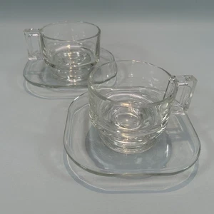 Vintage Joe Colombo Italian Clear Glass Coffee Cups & Saucers Arno Modernist MCM - Picture 1 of 12