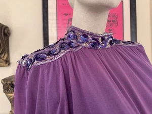 Vintage Dress-1970s Disco goddess Purple sequin Medium-glam-Party Gown-Mid Size - Picture 1 of 19