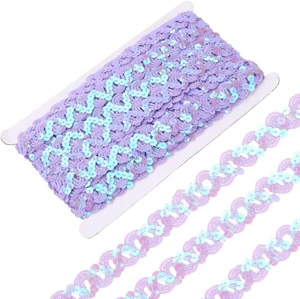 12 Yards Purple Sequin Trim Flat Sequins Beaded Strip Rick Rack Wave Woven Braid - Picture 1 of 6