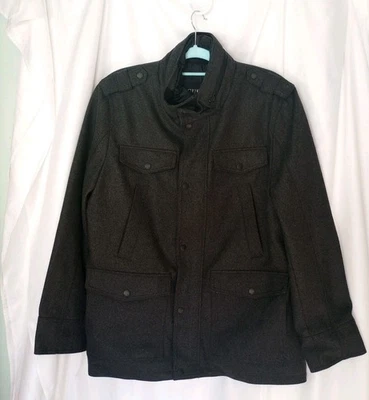 Guess Mens Jacket Coat Gray Wool Blend Military Style  Large Coat Quilted Lining - Image 1 of 4