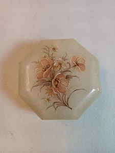 Vintage Genuine Alabaster Hand Carved Italy Hinged Trinket Box w/Flowers - Picture 1 of 11