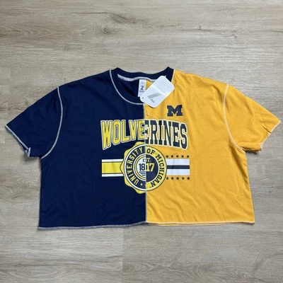 Michigan Wolverines Colorblock Cropped Tshirt Zoozatz Womens Size Large NWT - Image 1 of 4