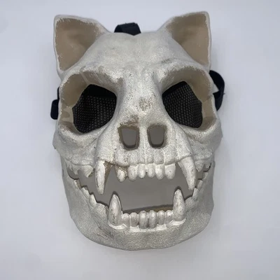 Máscara facial calavera gato plástico con bisagras mandíbula espuma acolchado tamaño adulto Halloween Foto 1 de 4