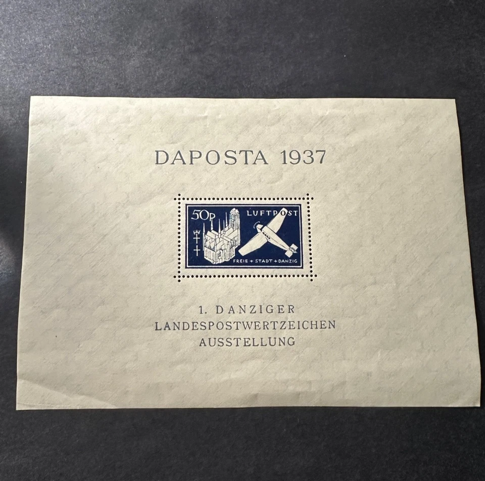 Sello de Danzig 1937 Sc# C41 Exposición Filatélica Hoja de Recuerdo MNH ENVÍO GRATUITO Foto 1 de 1