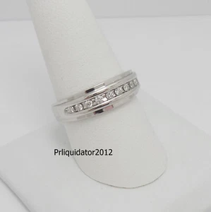 1/4CT MENS NATURAL DIAMOND WEDDING BAND BRIDAL RING 10K WHITE GOLD - Picture 1 of 13
