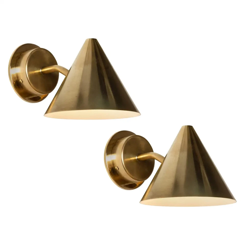 Pair of Mini-Tratten Midcentury Modren Raw Brass Outdoor Sconces Handmade by H D - Image 1 of 4