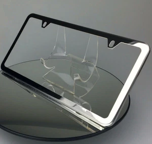 Stainless Steel Polish License Plate Frame Holder Chrome Cap Slim 2 Holes Toyota - Imagen 1 de 10