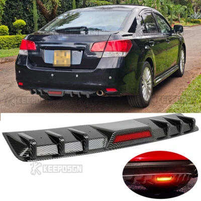 For Subaru Legacy Carbon Fiber Style Rear Diffuser Bumper Spoiler Lip LED Lights - Image 1 of 4