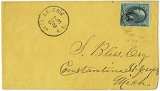 Pennsylvania RPO - VF c1873 Jeff Br Erie RR (177-E-1, R5) on 3c BN cvr to Mich.