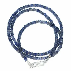 925 Sterling Silver 46 cm Strand Necklace Blue Iolite Gemstone 4-5 mm Beads - Picture 1 of 2