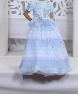 Light Blue Gown Kids Custom By Zoe Size 10/12 - Picture 1 of 1