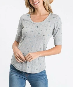 Love, Kuza grau & blau geblümtes Halbarm Top Gr. M - Bild 1 von 1