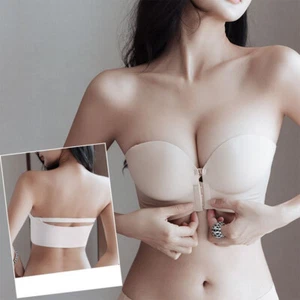 Seamless Front Closure Bra Women Thickening Push Up Strapless Invisible Lingerie - Picture 1 of 56