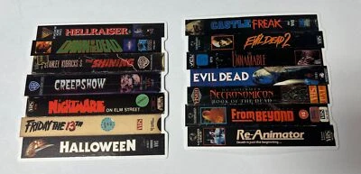 Set Of 2 1980s Horror VHS Stack Sticker Halloween Evil Dead HP Lovecraft Shinin - Image 1 of 4