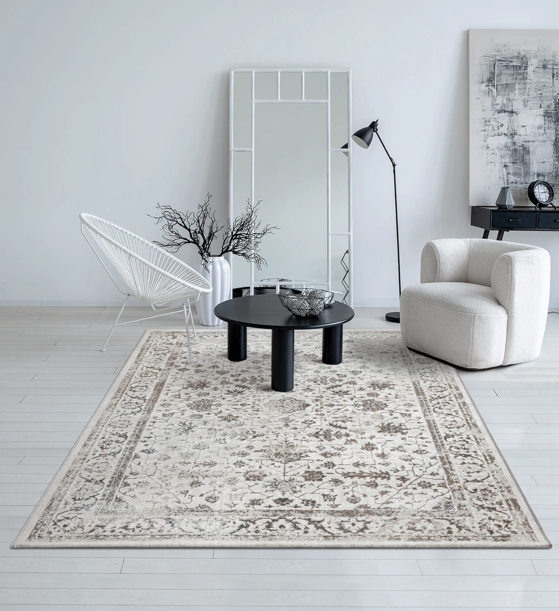 Ovaler Teppich Vintage Ornament – Gold, Grün, Schwarz – Kurzflor, Waschbar – 140 X 200 Cm – Für Wohnzimmer & Schlafzimmer