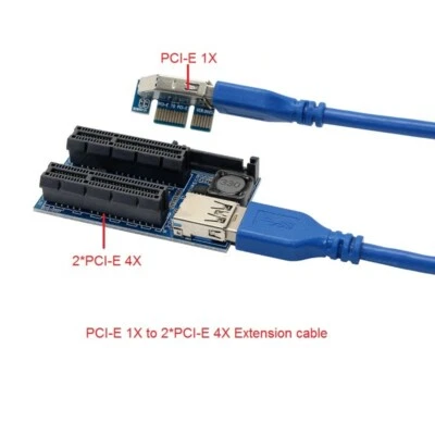 PCIE PCI-Express X1 to Dual 4X Adapter Extension cable Riser Cable PCIe x4 x8x16 - Imagen 1 de 4