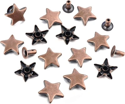 100 juegos de remaches de estrella de cobre antiguos de 12 mm para prendas de vestir de remaches de estrella de cuero... Foto 1 de 4