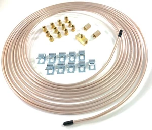 25 ft of 3/16 Cupronickel Brake Line W/ Unions, Clips, Fittings, Tee - Bild 1 von 1