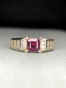 Natural Emerald Cut Kashmir Ruby, Purplish Red in a 925 Sterling Silver Ring - Picture 1 of 4