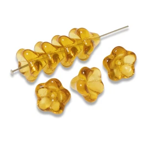 12 Golden Yellow Bell Flower Beads, 11x13mm Czech Glass Flowers for Fall - Picture 1 of 6