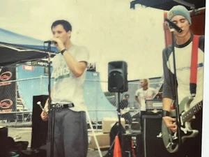 WF Photograph Polaroid Punk Band On Stage Singing Outside Venue 1990's - Picture 1 of 3