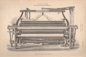 IMPRESIÓN 1874 ~ TELAR ELÉCTRICO DE TEJIDO ~ FUSTIAN LOOM SMITH & BROTHERS - Imagen 1 de 2