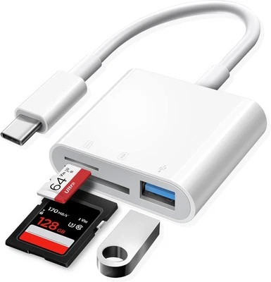 Lector de Tarjetas SD USB C, Oyuiasle C para iPhone 15 3 Ranuras, Blanco  Foto 1 de 4
