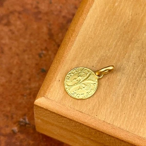 14KT Yellow Gold Florin Coin Matte Medal Pendant Charm 10mm Reversible Small - Picture 1 of 8