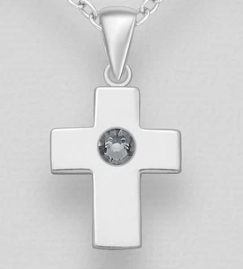 Tiny 925 silver Cross Pendant Silver Night Fine Austrian Crystal Rhodium Plated - Picture 1 of 5