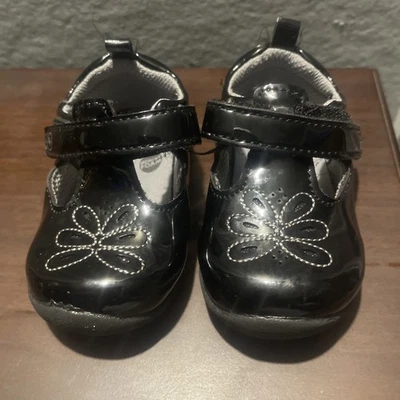 STRIDE RITE Baby Girl Shoes 4.5 W Black Patent Leather Dress hook & loop Closure - Image 1 of 4