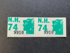Pair 1974 vtg NEW HAMPSHIRE License Plate STICKER Date TAB Tag unused NH 74 NOS - Picture 1 of 2