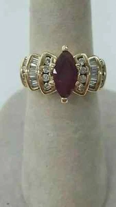 Marquise Cut Garnet & Lab Created Diamond Wedding 14Ct Yellow Gold Filled Ring - Picture 1 of 8