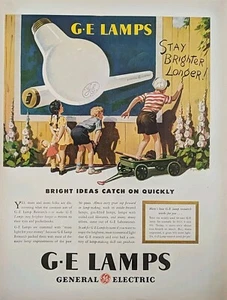 Anuncio impreso vintage de lámparas G E 1946. Mantente más brillante por más tiempo. - Imagen 1 de 1