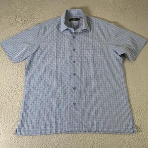 Bugatchi Uomo Camp Camicia Uomo Media Bottoni Blu Tasca a Quadri Misto Modal - Foto 1 di 9